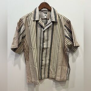 BDG Men's Casual Striped Button Down Shirt - Black and Tan